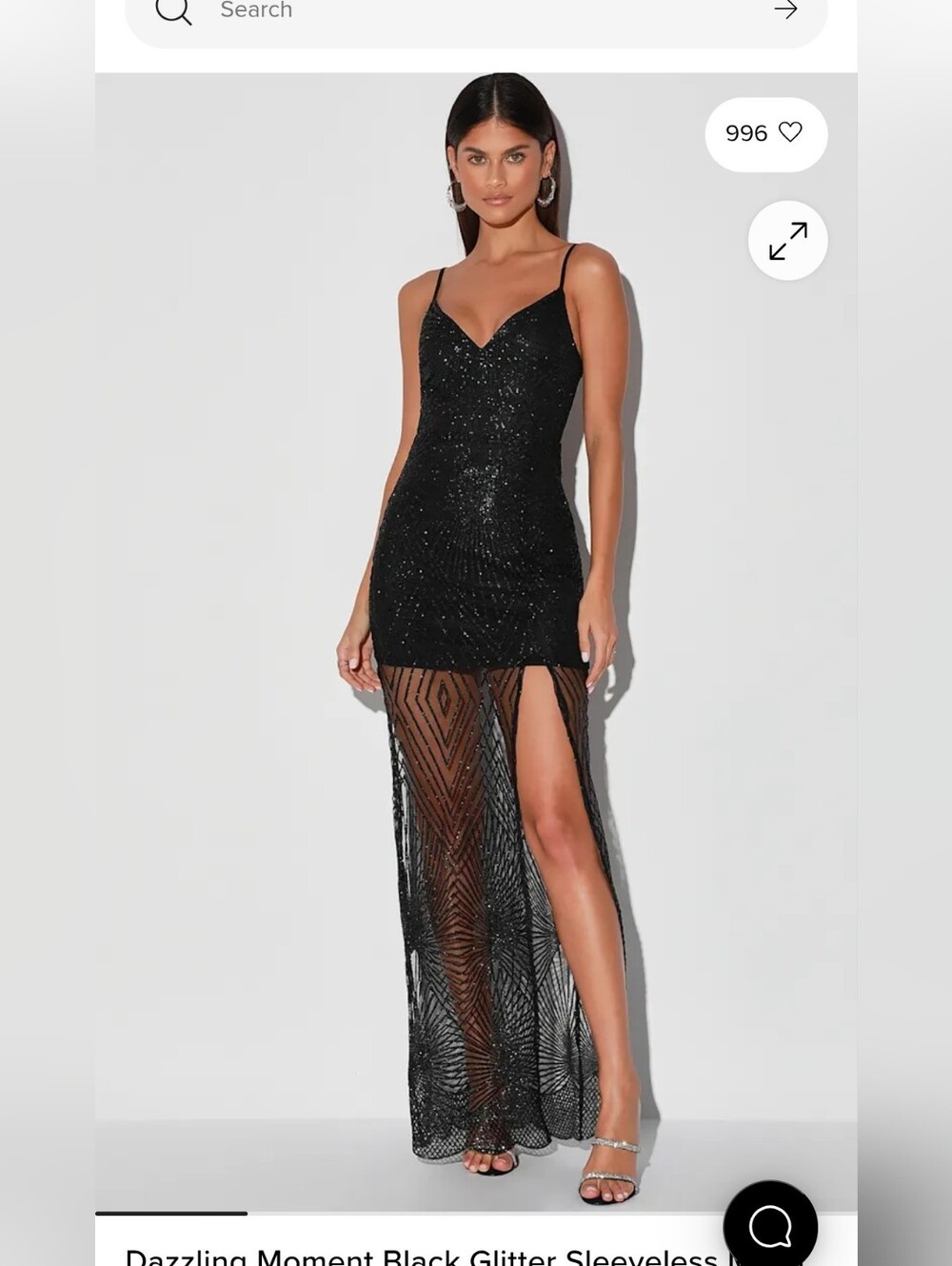 Dazzling Moment Black Glitter Sleeveless Mesh Maxi Dress